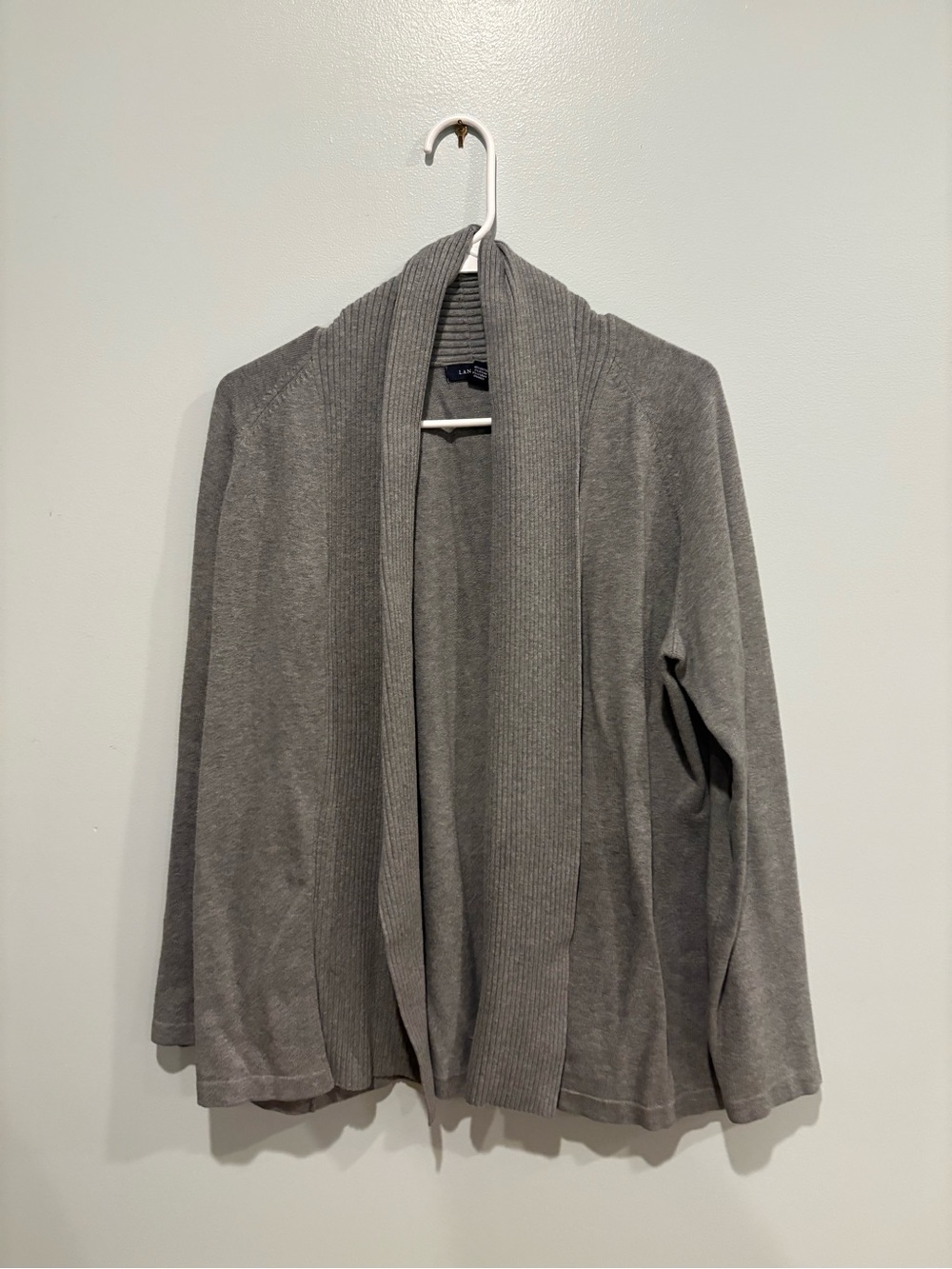 Lands' End Light Gray Ribbed Open Cardigan
